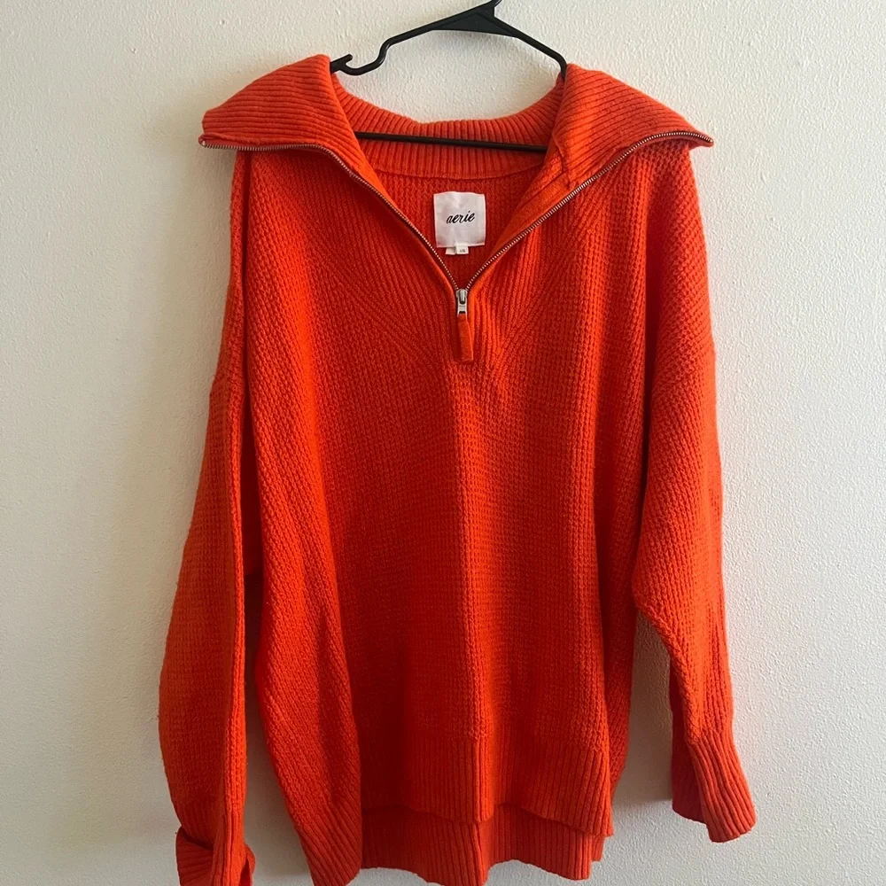 Aerie Women's Orange Quarter Zip Sweater - Picture 1 of 4